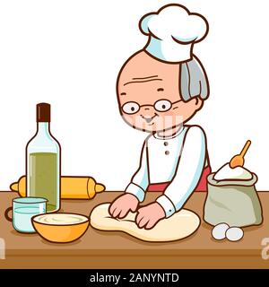 Panettiere impastare e fare il pane nella cucina da forno. Foto Stock