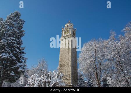 Bitola, Macedonia - Torre dell'Orologio durante l'inverno Foto Stock