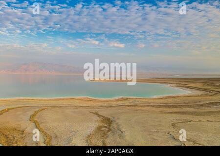 Birdseye vista del Mar Morto, Israele Foto Stock