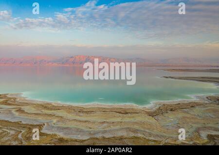 Birdseye vista del Mar Morto, Israele Foto Stock