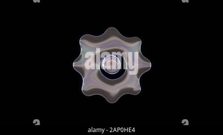 3D rendering della distorsione del trasparente bolla di sapone nella forma del simbolo della ruota dentata isolati su sfondo nero Foto Stock