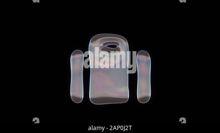 3D rendering della distorsione del trasparente bolla di sapone nella forma del simbolo della valigia isolata su sfondo nero Foto Stock