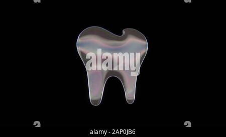 3D rendering della distorsione del trasparente bolla di sapone nella forma del simbolo del dente isolato su sfondo nero Foto Stock