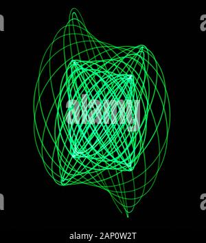 Tracce di luce fatte con una luce mobile attaccata ad un sistema a pendolo composto per produrre figure Lissajous. Foto Stock