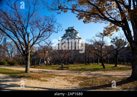 Paesaggio del Castello di Osaka in autunno Foto Stock