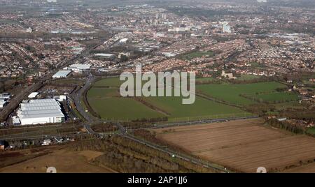 Veduta aerea dell'area di Elstow, subito a sud del centro cittadino di Bedford Foto Stock