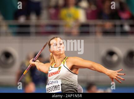 Christin Hussong (Germania/4° posto) l'azione. Final giavellotto delle donne, il 1 ottobre 2019 mondiali di atletica 2019 a Doha/Qatar, da settembre 27th. - 10.10.2019. Â | Utilizzo di tutto il mondo Foto Stock