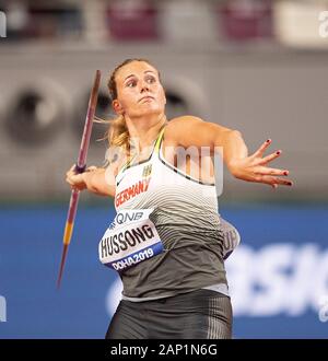 Christin Hussong (Germania/4° posto) l'azione. Final giavellotto delle donne, il 1 ottobre 2019 mondiali di atletica 2019 a Doha/Qatar, da settembre 27th. - 10.10.2019. Â | Utilizzo di tutto il mondo Foto Stock