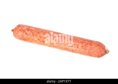 Salsiccia di primo piano, Salsiccia secca isolata su sfondo bianco Foto Stock