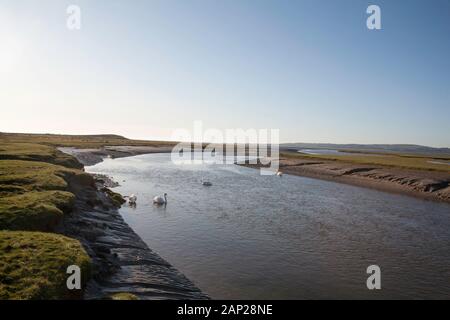 Il canale del fiume acquitrino See Gate di sabbia vicino al villaggio di Flookborough riva di Morecambe Bay una giornata invernale dei Laghi Sud Cumbria Foto Stock