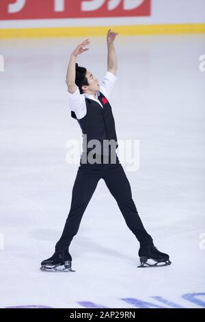 Nathan Chen provenienti dagli Stati Uniti d'America compete in uomini breve programma durante il giorno 1 dell'ISU Grand Prix di Pattinaggio di Figura - Internationaux Foto Stock