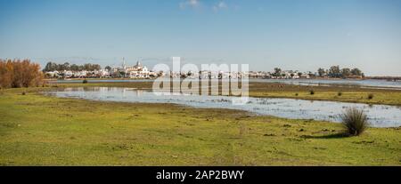 Villaggio di El Rocio, a Marismas, Parco Nazionale Doñana, Andalusia, Spagna, Europa Foto Stock