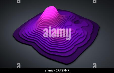 3d illustrazione astratta closeup di coloratissimi mappa topografica con viola e magenta gradienti di cartografia su sfondo grigio Foto Stock