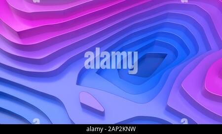 3d illustrazione astratta closeup di coloratissimi mappa topografica con blu e viola sfumature gradienti di cartografia su sfondo grigio Foto Stock