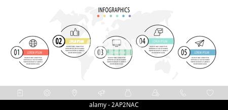 Template vettoriale cerchio infographics. Il concetto di business con 5 opzioni e parti di ricambio. Cinque fasi per il grafico, diagrammi, presentazione Illustrazione Vettoriale