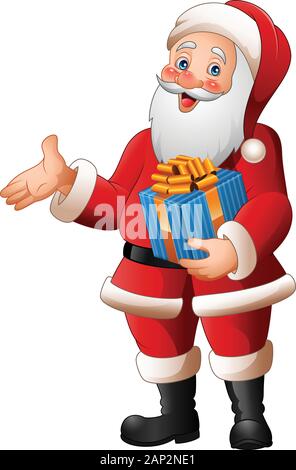 Cartoon Santa Claus tenendo una confezione regalo Illustrazione Vettoriale