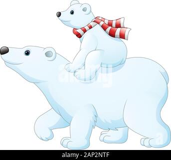 Cartoon baby orso polare equitazione sulla sua madre indietro Illustrazione Vettoriale