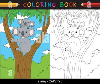 Cartoon koala colorazione libro, serie di animali australiani Illustrazione Vettoriale