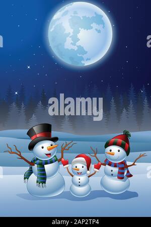 Set di cartoon pupazzo di neve con sfondo di Natale Illustrazione Vettoriale