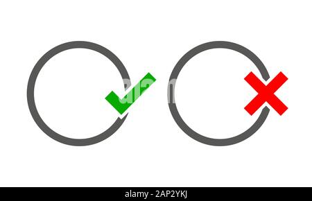 Le cornici tonde con Sì e No segni di spunta. Illustrazione Vettoriale. Sì e No segni di spunta. Illustrazione Vettoriale. Frame di colore grigio con il rosso e il verde controllare m Illustrazione Vettoriale