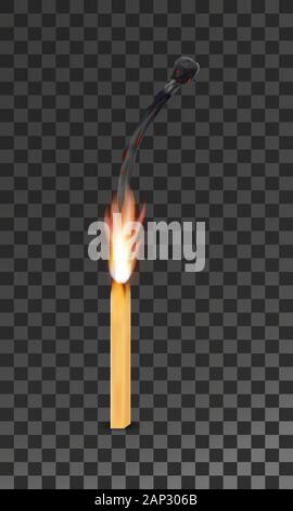 Bruciando legno carbonizzate match con fiamma illustrazione vettoriale isolati su sfondo bianco Illustrazione Vettoriale