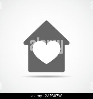 Casa con cuore all'interno. Illustrazione Vettoriale. Icona di casa in design piatto. Concetto di una famiglia felice Illustrazione Vettoriale