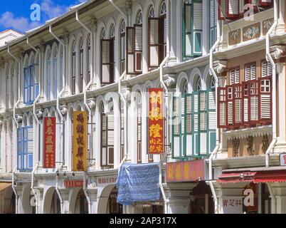 Botteghe coloniale, Pagoda Street, Chinatown, il quartiere di Outram, zona centrale, Singapore Island (Pulau Ujong), Singapore Foto Stock