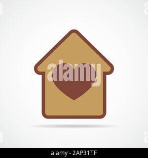 Casa con cuore all'interno. Illustrazione Vettoriale. Icona di casa in design piatto. Concetto di una famiglia felice Illustrazione Vettoriale