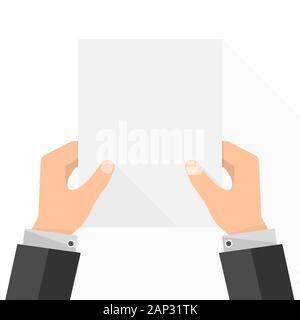 Bianca Vuota elenco di carta nelle mani. Illustrazione Vettoriale. Imprenditore a mani vuote carta mockup. Illustrazione Vettoriale