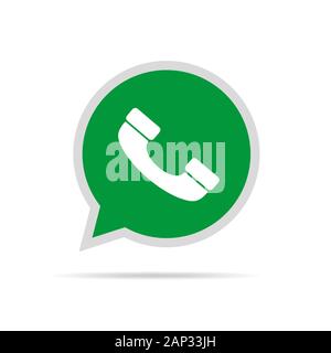 Bianco icona del ricevitore verde sul discorso bolla. Illustrazione Vettoriale. Moderna icona telefono. Illustrazione Vettoriale