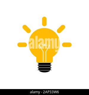 Icona della lampadina in design piatto. Lampadina gialla isolato su sfondo bianco. Illustrazione Vettoriale. Illustrazione Vettoriale