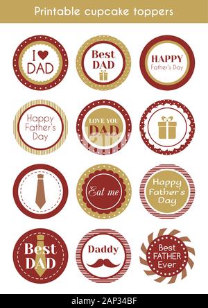 Tanga stampabile cupcake topper per i padri giorno Illustrazione Vettoriale