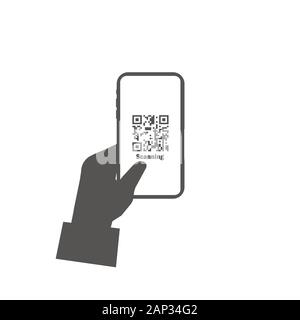 Mano con lo smartphone qrcode verifica Illustrazione Vettoriale