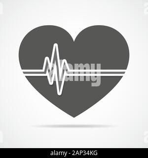 Cuore grigio icona con segno del battito cardiaco in design piatto. Illustrazione Vettoriale. Concetto di salute umana. Illustrazione Vettoriale