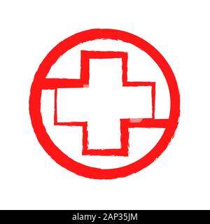 Medicina astratta icona con croce in stile appartamento. Illustrazione Vettoriale. Croce medica nel cerchio interno. Illustrazione Vettoriale