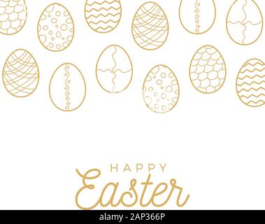 Uovo di Pasqua banner. Golden Egg raccolta di icone in stile scarabocchio. Disegnata a mano illustrazione. Sfondo di intestazione Illustrazione Vettoriale