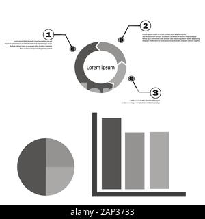 Raccolta di modelli infografico - grafici a torta e le tabelle per le statistiche e analisi di business. Illustrazione Vettoriale