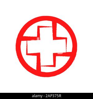 Medicina astratta icona con croce in stile appartamento. Illustrazione Vettoriale. Croce medica nel cerchio interno. Illustrazione Vettoriale