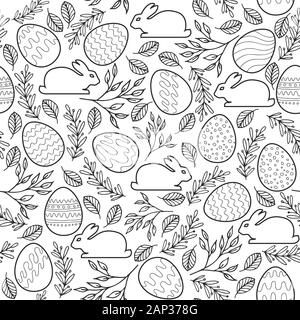 Vettore di Seamless pattern con le uova di Pasqua, coniglietti Illustrazione Vettoriale