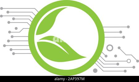 circuito stampato e foglie verdi Illustrazione Vettoriale