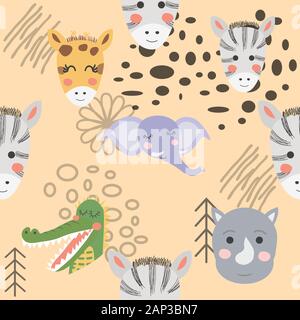 Cartoon cute animali tribali volti. Boho cute animali modello Illustrazione Vettoriale