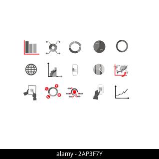 Raccolta di piatto icone di business ed infografico close-up isolato Illustrazione Vettoriale