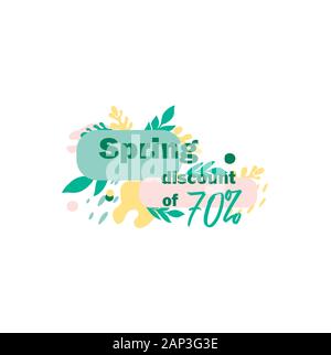 Colorato logo vettoriale primavera sconti e le vendite con il design di tendenza. Illustrazione Vettoriale