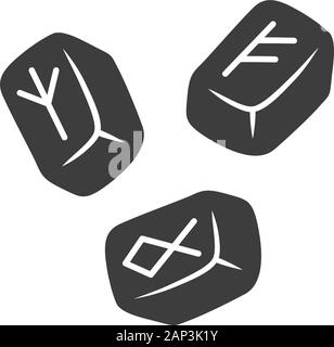 Rune pietre icona glyph. Simbolo di Silhouette. Scandinavo, nordic pietre runiche. Alfabeto Viking pietre. Lettura delle rune, fortune raccontare. Celtic elemento di mistero Illustrazione Vettoriale