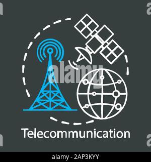 Telecommunication chalk concetto icona. Nel complesso la rete wireless. Collegamento via satellite. Sistema di comunicazione globale idea. Il vettore isolato chalkboard ill Illustrazione Vettoriale