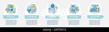 Servizi di testo vettoriale modello infografico. Presentazione aziendale gli elementi di design. Per la visualizzazione di dati con cinque passi e opzioni. Procedimento timeline cha Illustrazione Vettoriale