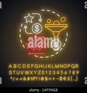 Casino comp punti luce al neon concetto icona. Riscatta i punti e bonus idea. Cashback e ricompensa offerta. Programma fedeltà. Segno incandescente con alfa Illustrazione Vettoriale