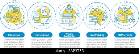 Servizi di testo vettoriale modello infografico. Presentazione aziendale gli elementi di design. Per la visualizzazione di dati con cinque passi e opzioni. Procedimento timeline cha Illustrazione Vettoriale