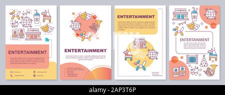 Industria del divertimento formato di modello. Cinema, musica ed eventi. Volantini, opuscoli, depliant stampa design lineare con illustrazioni. Vettore di layout di pagina Illustrazione Vettoriale