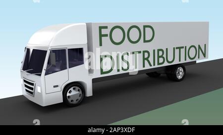 3D illustrazione di un camion con la distribuzione di cibo titolo di lato Foto Stock